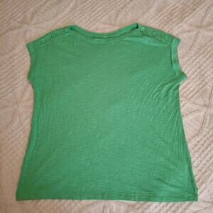 Talbots 1X Green Boat Neck Sleeveless Button Shoulder Women's Muscle T-Shirt Top